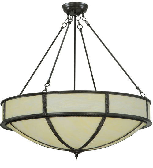 Meyda Lighting Lone 36" 6-Light Timeless Bronze Inverted Pendant Light With Creme Carrare Idalight Shade Glass