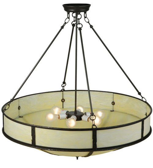Meyda Lighting Lone 36" 6-Light Timeless Bronze Inverted Pendant Light With Creme Carrare Idalight Shade Glass