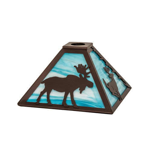 Meyda Lighting Lone Animals 16" Mahogany Bronze Frame With Sky Blue Opal Shade Glass