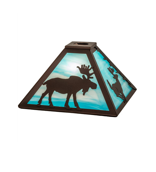 Meyda Lighting Lone Animals 16" Mahogany Bronze Frame With Sky Blue Opal Shade Glass