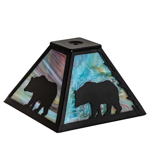 Meyda Lighting Lone Bear 10" Textured Black Frame With Jade Purple Shade