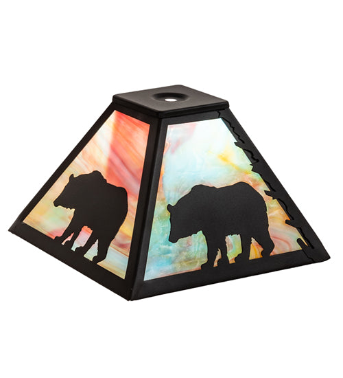 Meyda Lighting Lone Bear 10" Textured Black Frame With Jade Purple Shade
