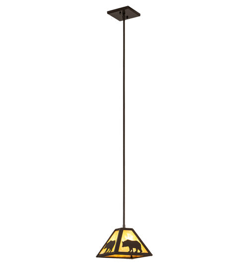 Meyda Lighting Lone Bear 11" Timeless Bronze Mini Pendant Light With Beige Art Shade Glass