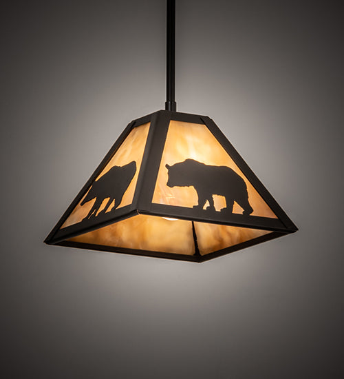 Meyda Lighting Lone Bear 11" Timeless Bronze Mini Pendant Light With Beige Art Shade Glass