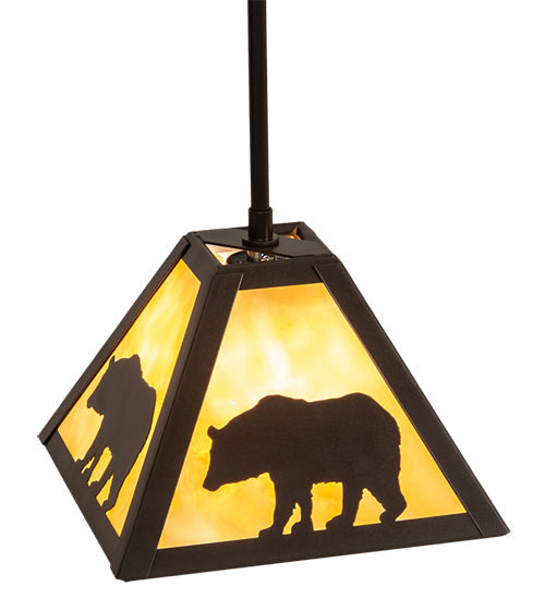 Meyda Lighting Lone Bear 11" Timeless Bronze Mini Pendant Light With Beige Art Shade Glass