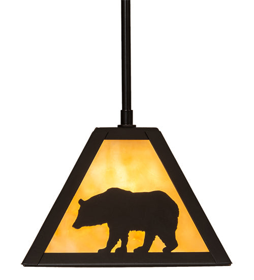 Meyda Lighting Lone Bear 11" Timeless Bronze Mini Pendant Light With Beige Art Shade Glass