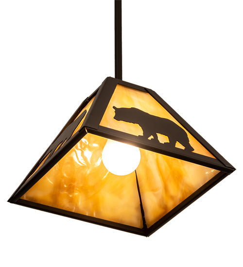 Meyda Lighting Lone Bear 11" Timeless Bronze Mini Pendant Light With Beige Art Shade Glass