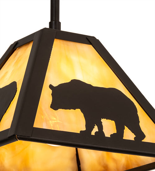 Meyda Lighting Lone Bear 11" Timeless Bronze Mini Pendant Light With Beige Art Shade Glass