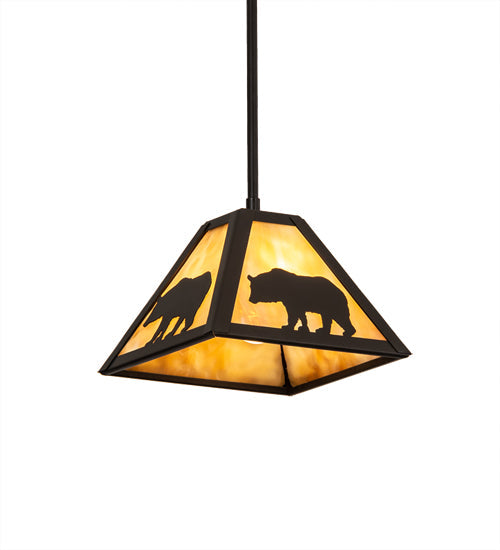 Meyda Lighting Lone Bear 11" Timeless Bronze Mini Pendant Light With Beige Art Shade Glass