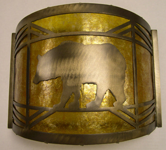 Meyda Lighting Lone Bear 12" Antique Copper Finish Wall Sconce With Amber Mica Shade Glass