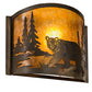 Meyda Lighting Lone Bear 12" Antique Copper Left Wall Sconce With Amber Mica Shade Glass