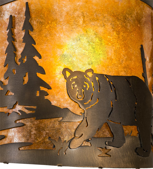 Meyda Lighting Lone Bear 12" Antique Copper Left Wall Sconce With Amber Mica Shade Glass
