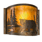 Meyda Lighting Lone Bear 12" Antique Copper Left Wall Sconce With Amber Mica Shade Glass