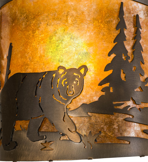 Meyda Lighting Lone Bear 12" Antique Copper Right Wall Sconce With Amber Mica Shade Glass