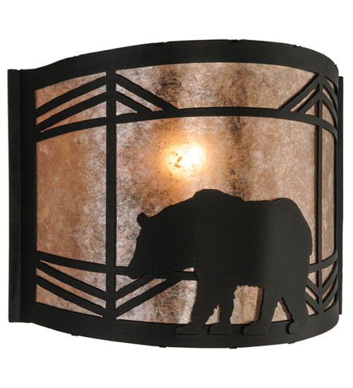 Meyda Lighting Lone Bear 12" Black Wall Sconce With Silver Mica Shade Glass