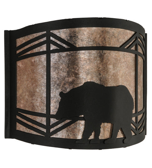 Meyda Lighting Lone Bear 12" Black Wall Sconce With Silver Mica Shade Glass