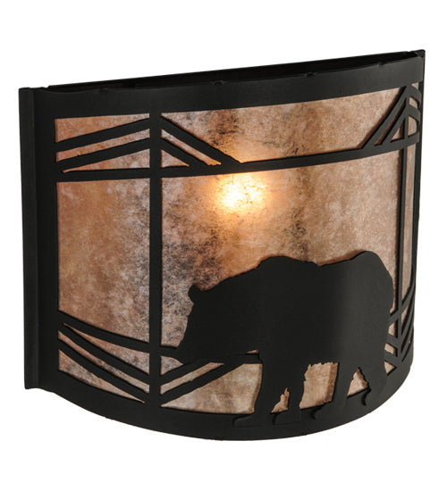 Meyda Lighting Lone Bear 12" Black Wall Sconce With Silver Mica Shade Glass