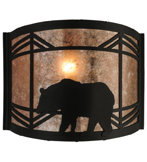 Meyda Lighting Lone Bear 12" Black Wall Sconce With Silver Mica Shade Glass