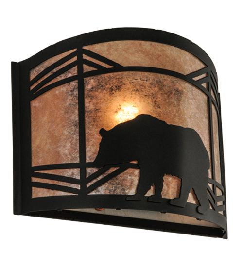 Meyda Lighting Lone Bear 12" Black Wall Sconce With Silver Mica Shade Glass