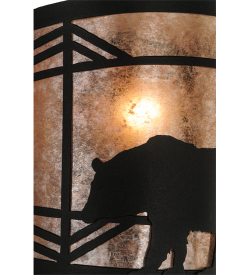 Meyda Lighting Lone Bear 12" Black Wall Sconce With Silver Mica Shade Glass