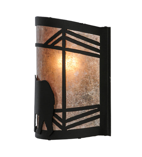 Meyda Lighting Lone Bear 12" Black Wall Sconce With Silver Mica Shade Glass