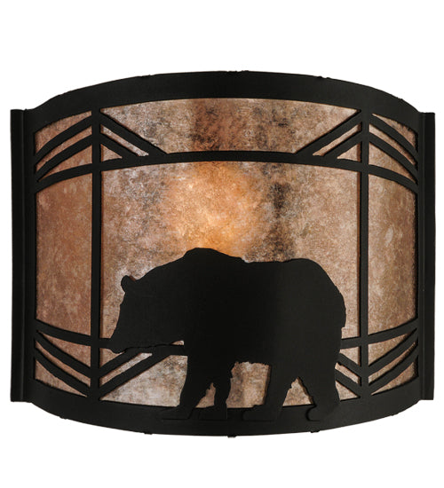 Meyda Lighting Lone Bear 12" Black Wall Sconce With Silver Mica Shade Glass