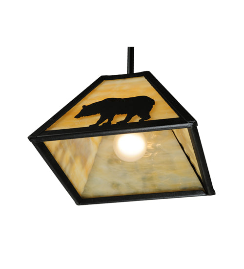 Meyda Lighting Lone Bear 12" Textured Black Mini Pendant Light With Beige Art Shade Glass