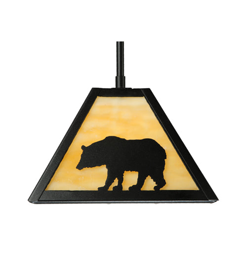 Meyda Lighting Lone Bear 12" Textured Black Mini Pendant Light With Beige Art Shade Glass