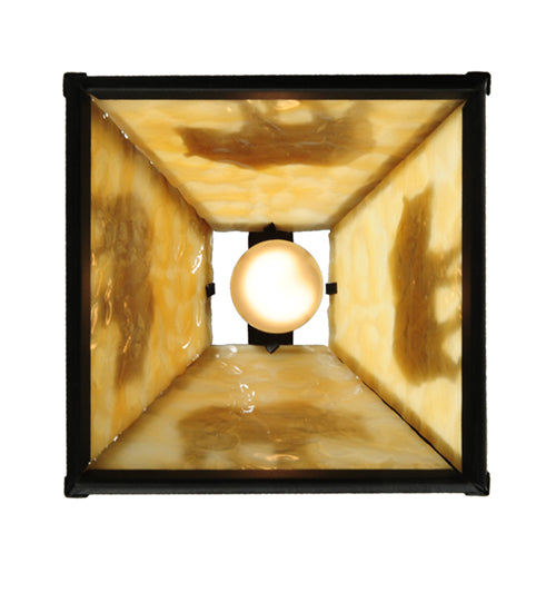 Meyda Lighting Lone Bear 12" Textured Black Mini Pendant Light With Beige Art Shade Glass