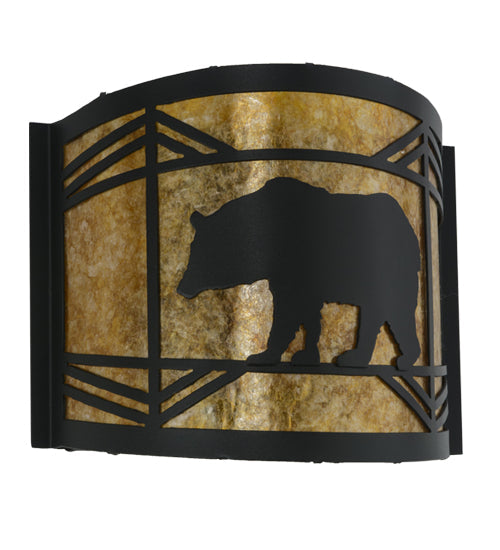 Meyda Lighting Lone Bear 12" Textured Black Wall Sconce With Amber Mica Shade Glass