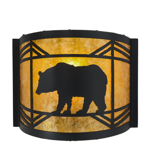 Meyda Lighting Lone Bear 12" Textured Black Wall Sconce With Amber Mica Shade Glass
