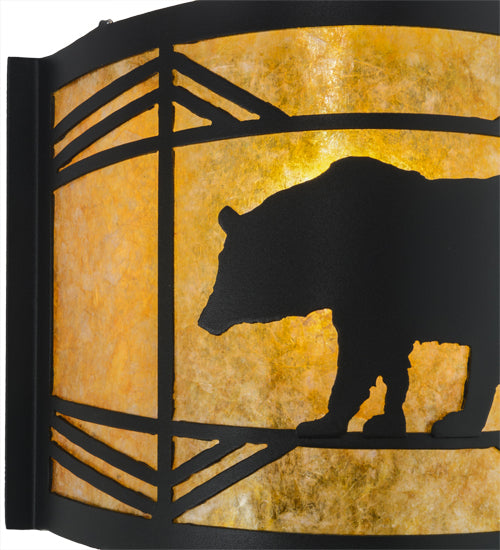 Meyda Lighting Lone Bear 12" Textured Black Wall Sconce With Amber Mica Shade Glass