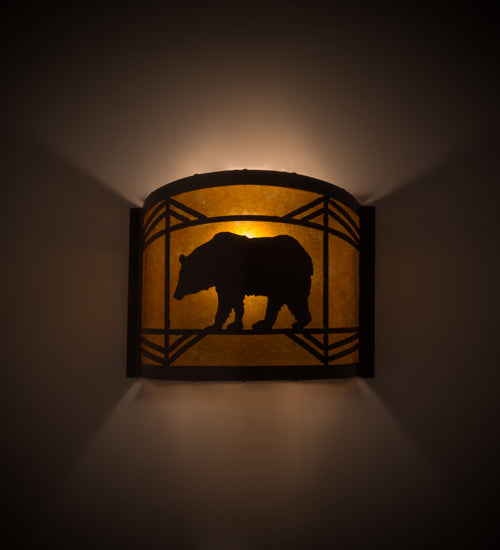Meyda Lighting Lone Bear 12" Timeless Bronze Wall Sconce With Amber Mica Shade Glass
