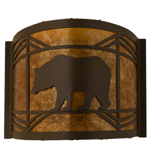 Meyda Lighting Lone Bear 12" Timeless Bronze Wall Sconce With Amber Mica Shade Glass
