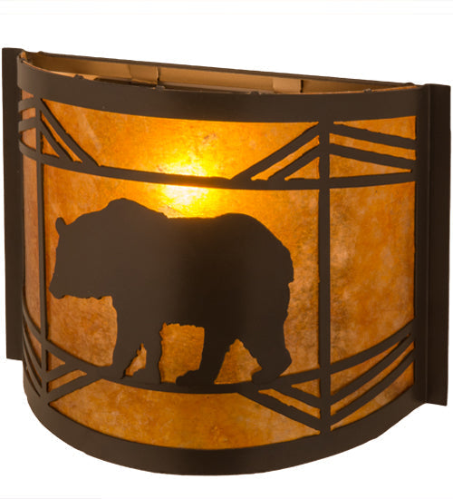 Meyda Lighting Lone Bear 12" Timeless Bronze Wall Sconce With Amber Mica Shade Glass