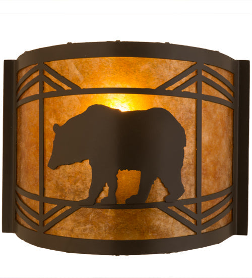Meyda Lighting Lone Bear 12" Timeless Bronze Wall Sconce With Amber Mica Shade Glass