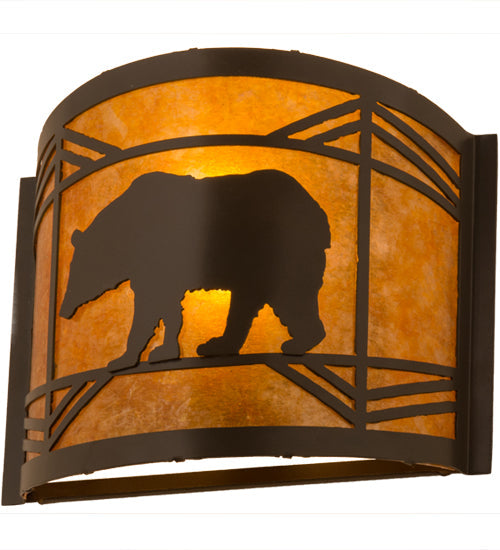 Meyda Lighting Lone Bear 12" Timeless Bronze Wall Sconce With Amber Mica Shade Glass