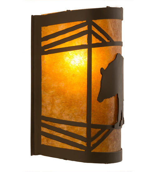 Meyda Lighting Lone Bear 12" Timeless Bronze Wall Sconce With Amber Mica Shade Glass