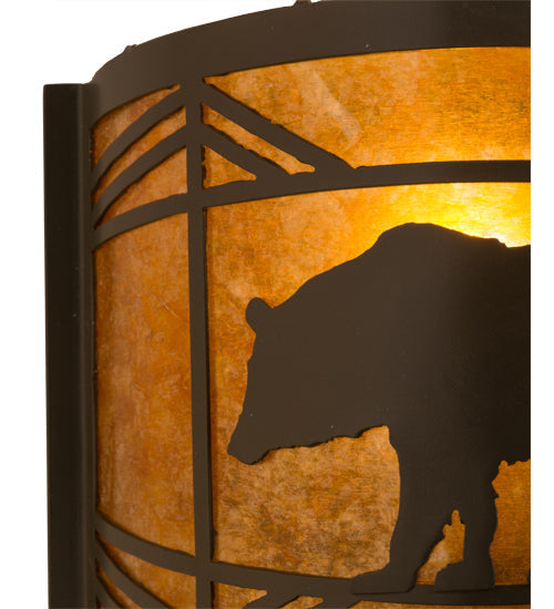 Meyda Lighting Lone Bear 12" Timeless Bronze Wall Sconce With Amber Mica Shade Glass