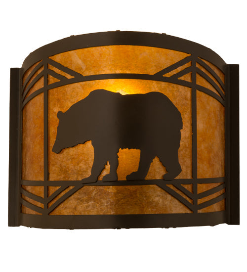 Meyda Lighting Lone Bear 12" Timeless Bronze Wall Sconce With Amber Mica Shade Glass