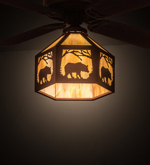 Meyda Lighting Lone Bear 13" Rust Fan Light With Beige Iridescent Shade Glass