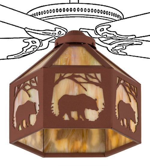 Meyda Lighting Lone Bear 13" Rust Fan Light With Beige Iridescent Shade Glass
