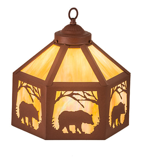 Meyda Lighting Lone Bear 13" Rust Fan Light With Beige Iridescent Shade Glass