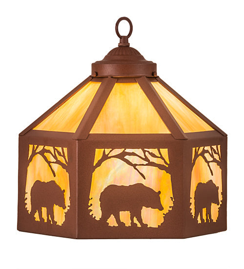 Meyda Lighting Lone Bear 13" Rust Fan Light With Beige Iridescent Shade Glass