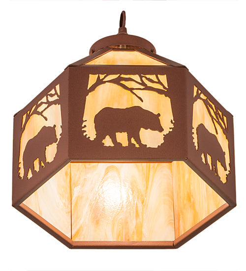 Meyda Lighting Lone Bear 13" Rust Fan Light With Beige Iridescent Shade Glass