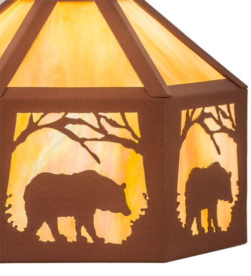 Meyda Lighting Lone Bear 13" Rust Fan Light With Beige Iridescent Shade Glass