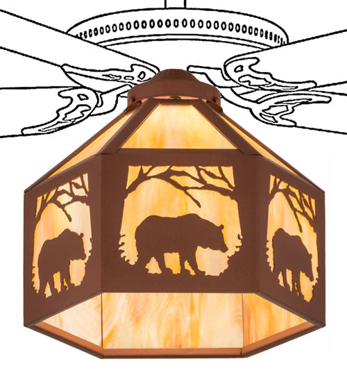 Meyda Lighting Lone Bear 13" Rust Fan Light With Beige Iridescent Shade Glass