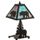 Meyda Lighting Lone Bear 15" Textured Black Accent Table Lamp With Jade Purple Shade Glass