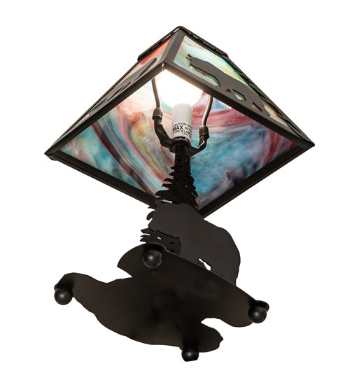 Meyda Lighting Lone Bear 15" Textured Black Accent Table Lamp With Jade Purple Shade Glass