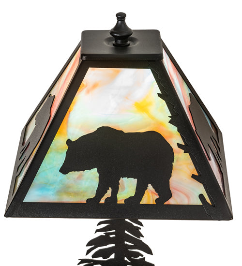 Meyda Lighting Lone Bear 15" Textured Black Accent Table Lamp With Jade Purple Shade Glass